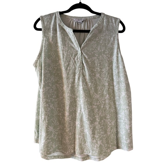 Liz Claiborne Tops - Liz Claiborne Womens Sleeveless V Neck Button‎ Up Top Green Floral Print XXL